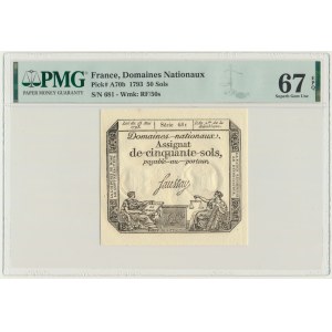 France, Assignat 50 Sols 1793 - PMG 67 EPQ