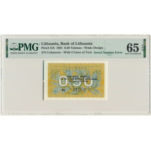 Lituanie, 0,50 talonas 1991 - numéro de série avec astérisque - PMG 65 EPQ