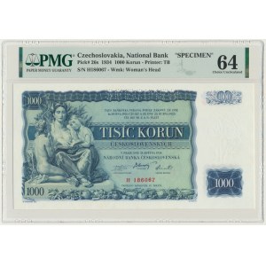 Czechoslovakia, 1.000 Korun 1934 - SPECIMEN - PMG 64