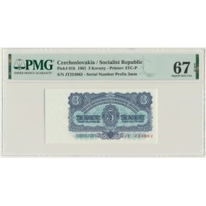Tchécoslovaquie, 3 couronnes 1961 - PMG 67 EPQ