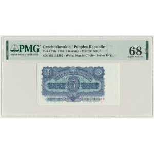 Czechoslovakia, 3 Koruny 1953 - PMG 68 EPQ