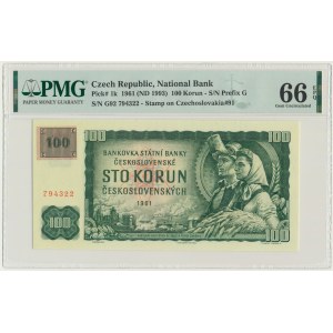 Czech Republic, 100 Korun 1961 (1993) - with stamp - PMG 66 EPQ