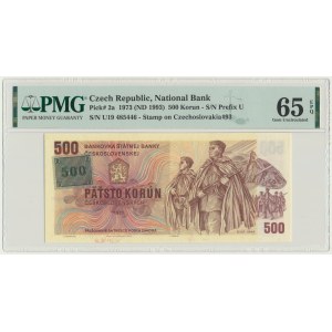 République tchèque, 500 couronnes 1993 (1973) - avec timbre - PMG 65 EPQ