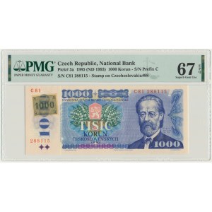 Czech Republic, 1.000 Korun 1985 (1993) - with stamp - PMG 67 EPQ