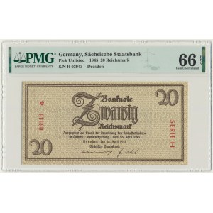Germany, Saxony, 20 Reichsmark 1945 - PMG 66 EPQ