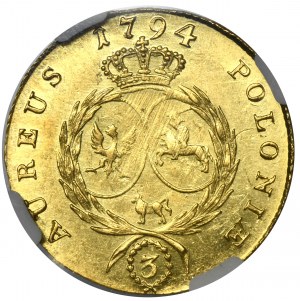 Poniatowski, 3 Ducats Warsaw 1794 - NGC MS62