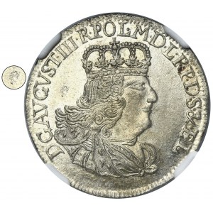 August III Sas, šiesty z Elblągu 1762 ICS - NGC MS62 - Vzácny a KRÁSNY, ex. Potocki