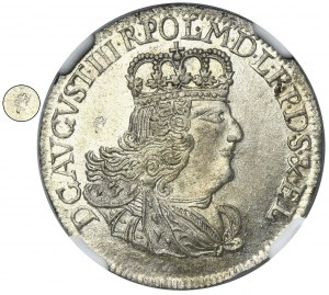 Augustus III of Poland, 6 Groschen Elbing 1762 ICS - NGC MS62 - RARE, ex. Potocki