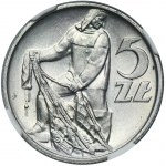 5 złotych 1958 Rybak - NGC MS62 - wąska ósemka