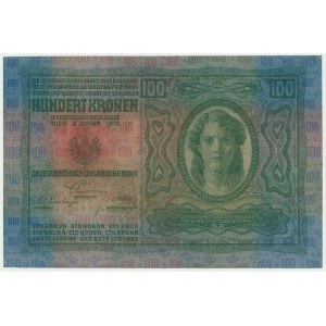 Czechoslovakia, 1 Koruna 1919 on 100 Korun 1912 - stamp not genuine