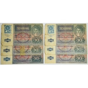 Czechoslovakia, 10 Haleřu stamp on 10 Korun 1919 (6 pcs.)