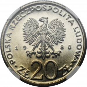 PRÓBA MIEDZIONIKIEL, 20 złotych 1980 Łódź 1905 - NGC MS65