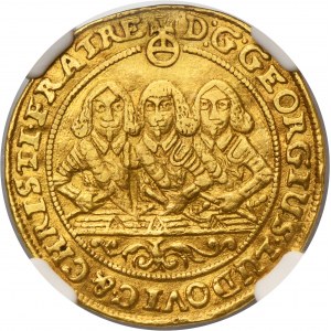 Silesia, Duchy of Liegnitz-Brieg-Wohlau, Georg III, Ludwig IV and Christian, 3 Ducat Brieg 1657 EW - NGC AU DETAILS - HYBRID, VERY RARE