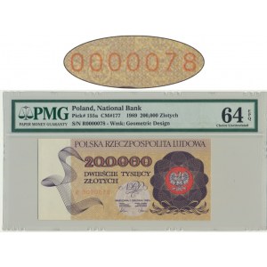 200.000 zl 1989 - R 0000078 - PMG 64 EPQ - numéro de série très bas -