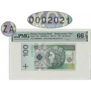100 złotych 1994 - ZA 0002021 - PMG 66 EPQ - seria zastępcza - RZADKA