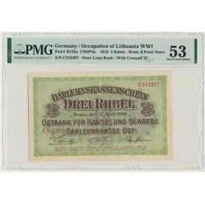 Posen, 3 Rubel 1916 - C - long clause (P4a) - PMG 53 - RARE