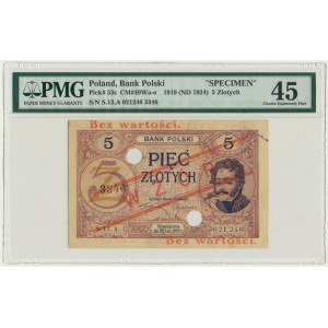 5 złotych 1919 - WZÓR - S.13.A. - PMG 45 - niski nadruk