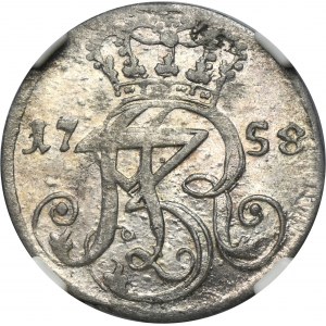 August III of Poland, 3 Groschen Danzig 1758 - NGC MS62