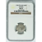 August III of Poland, 3 Groschen Danzig 1758 - NGC MS62
