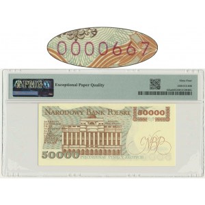 50.000 złotych 1989 - AA 0000667 - PMG 64 EPQ - niski numer seryjny