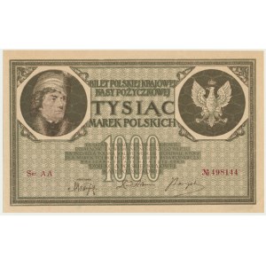 1.000 marek 1919 - Ser. AA - 6 cyfr - RZADKA ODMIANA