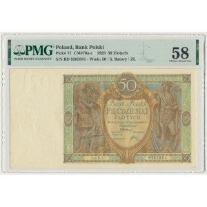 50 złotych 1929 - Ser.B.D. - PMG 58 - rzadsza odmiana z kropką