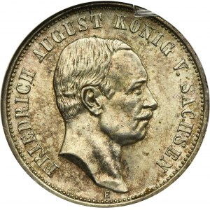 Allemagne, Saxe, Frédéric Auguste III, 3 Marks Muldenhütten 1909 E