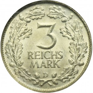 Allemagne, République de Weimar, 3 Marques Munich 1925 D - NGC MS64