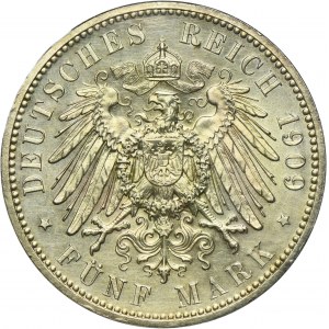 Germany, Saxony, Friedrich August III, 5 Mark Muldenhütten 1909
