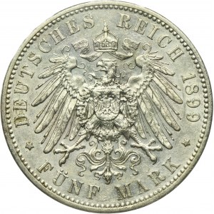 Germany, Kingdom of Saxony, Albert, 5 Mark Muldenhütten 1899 E