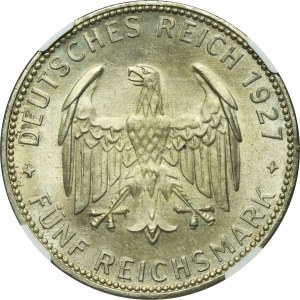 Germany, Weimar Republic, 5 Mark Stuttgart 1927 F - 450 Years of the University of Tübingen - NGC MS65