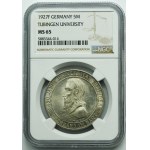 Germany, Weimar Republic, 5 Mark Stuttgart 1927 F - 450 Years of the University of Tübingen - NGC MS65