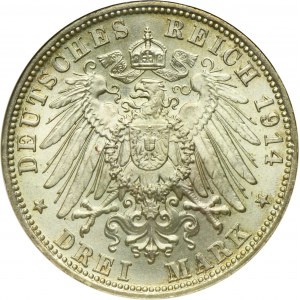 Germany, Kingdom of Bavaria, Ludwig III, 3 Mark Munich 1914 D