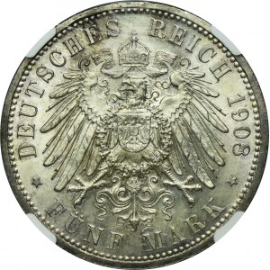Allemagne, Saxe-Weimar-Eisenach, Wilhelm Ernest, 5 Marks Berlin 1908 - NGC MS66+