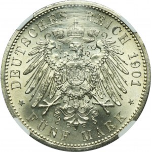 Germany, Kingdom of Prussia, Wilhelm II, 5 Mark Berlin 1901 - NGC MS65