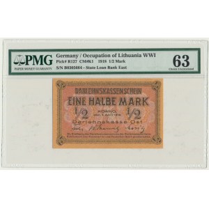 Kowno, 1/2 Mark 1918 - B - PMG 63