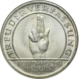 Allemagne, République de Weimar, 5 marks Berlin 1929 A - Prestation de serment