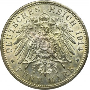 Allemagne, Royaume de Prusse, Guillaume II, 5 Marks Berlin 1914 A