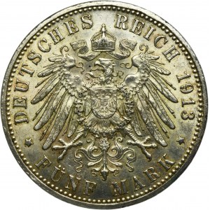 Allemagne, Royaume de Prusse, Guillaume II, 5 marks Berlin 1913 A