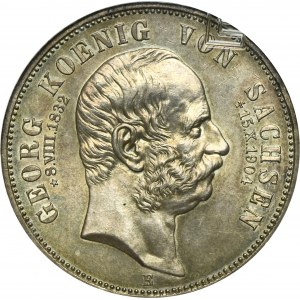 Allemagne, Saxe, George I Vettin, 5 Marks posthume Muldenhütten 1904 E - RARE