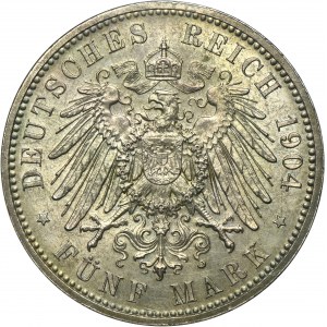 Allemagne, Saxe, George I Vettin, 5 Marks posthume Muldenhütten 1904 E - RARE