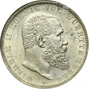 Germany, Kingdom of Württemberg, Wilhelm II, 5 Mark Stuttgart 1908 F