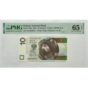 10 złotych 2012 - AA - PMG 65 EPQ