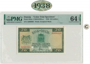 Danzig, 20 Gulden 1938 - SPECIMEN - A 000,000 - (C) - PMG 64 EPQ - RARE