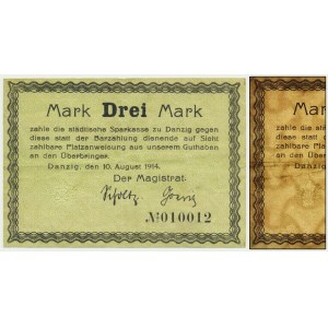 Danzig, 3 Mark 1914 - watermark cross - without Ungültig -