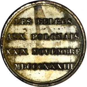Medaila vyrazená Belgičanmi pri príležitosti tretieho výročia novembrového povstania v roku 1833