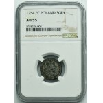 Augustus III of Poland, 3 Groschen Leipzig 1754 EC - NGC AU55