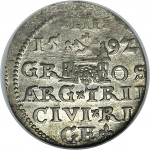 Sigismund III Vasa, 3 Groschen Riga 1592 - LI