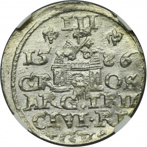 Stefan Batory, Trojak Riga 1586 - petite tête - NGC MS63