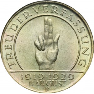 Allemagne, République de Weimar, 3 Marks Stuttgart 1929 F - Prestation de serment
